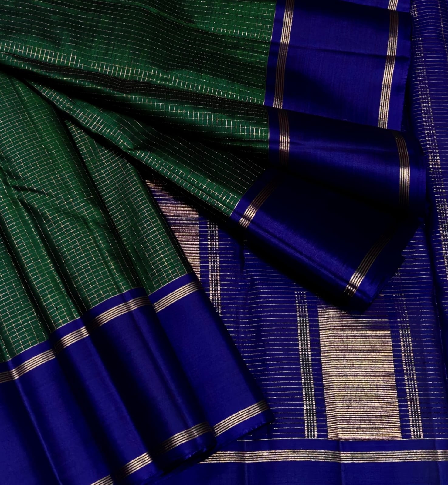 Royal Emerald with Royal Blue Pure Kanchipuram Handwoven Silk Saree